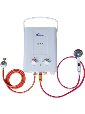 Mobiler Auen-Durchlauferhitzer mit 12 KW, 6 Liter pro Minute inkl. Dusche und Gasset, 50 mbar, wei