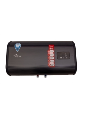 Hochwertiger, anthrazitschwarzer, flacher 43-Liter-Warmwasserspeicher mit WLAN und SMART-Funktion zur horizontalen Wandmontage