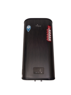 Hochwertiger, anthrazitschwarzer, flacher 68-Liter-Warmwasserspeicher mit WLAN und SMART-Funktion zur vertikalen Wandmontage